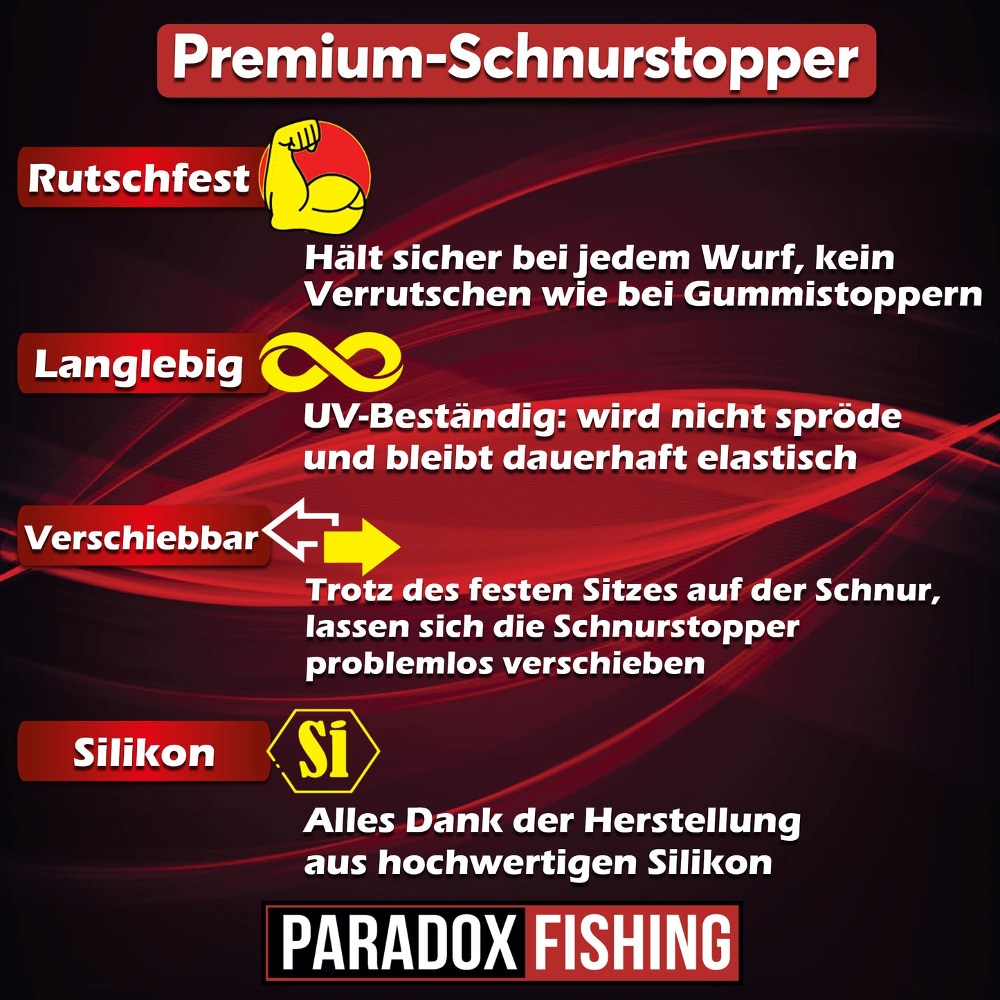 Silikon Schnurstopper S/M/L mit 5 Gummiperlen 4mm