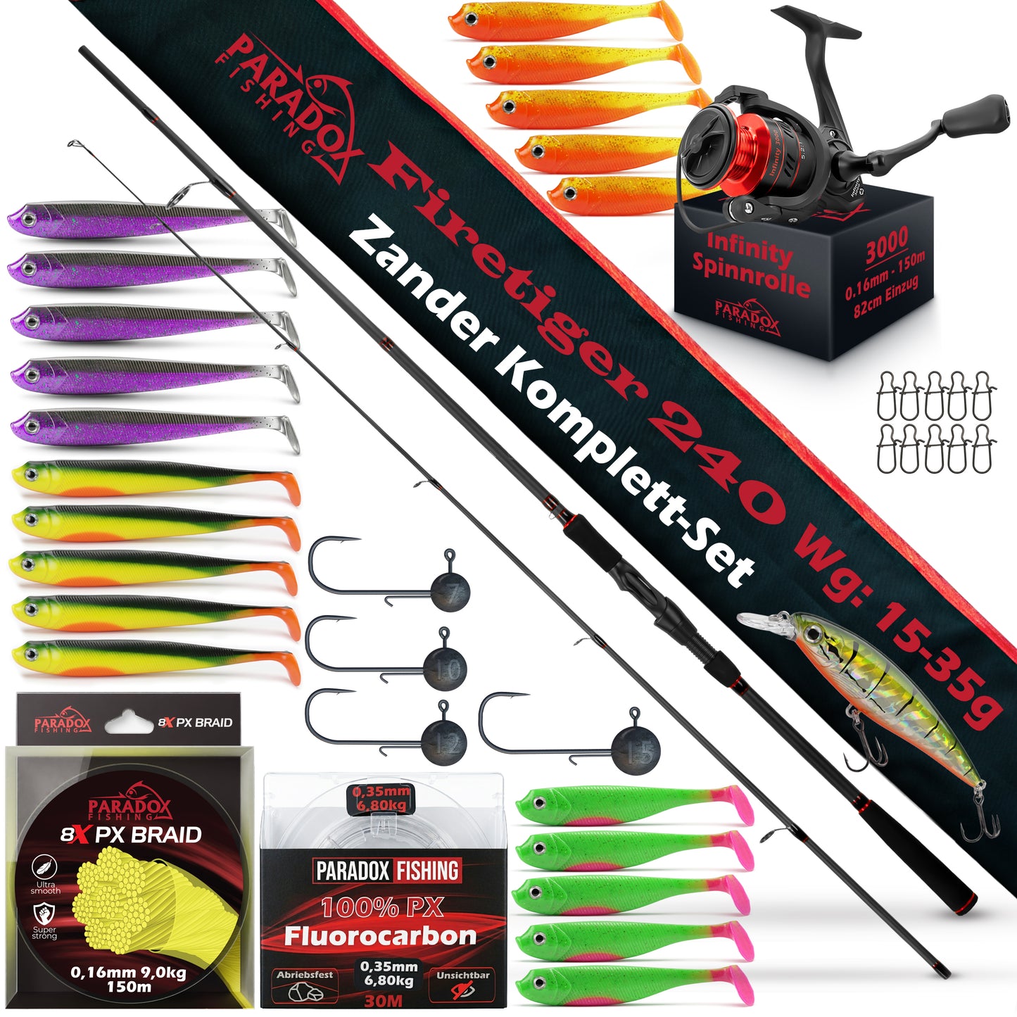 Zander Komplett Set Firetiger Spinnrute 15-35g + 3000 Rolle