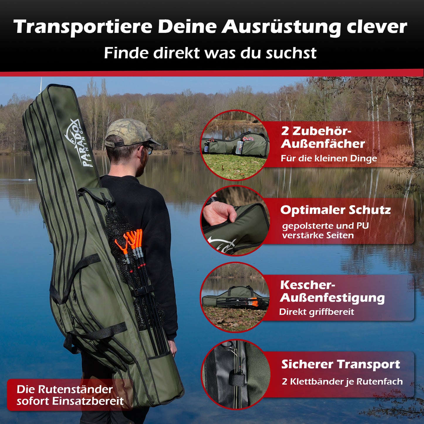 Rutentasche 3/4 Kammern 150cm/160cm/190cm Grün
